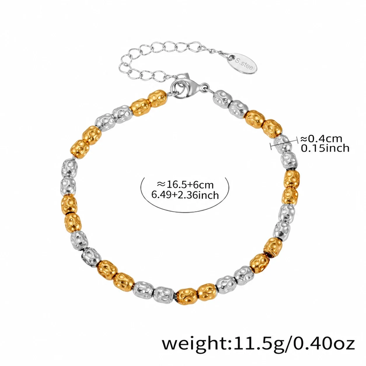 Playful 18K Gold-Plated Heart Bear Stainless Steel Bracelet - Gold Oval . + cm