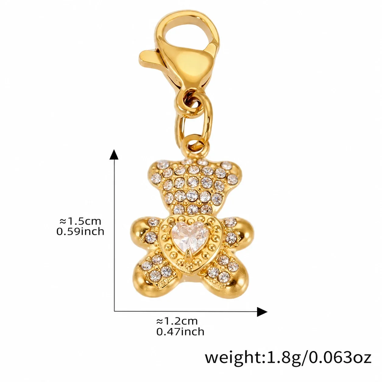 Playful 18K Gold-Plated Heart Bear Stainless Steel Bracelet - Gold Bear
