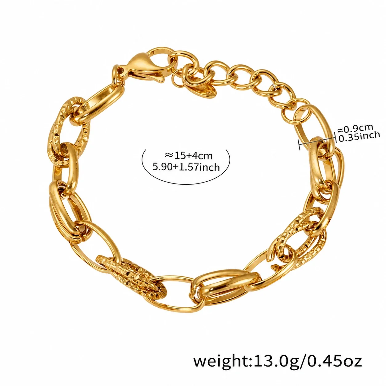 Playful 18K Gold-Plated Heart Bear Stainless Steel Bracelet - Gold + cm Large