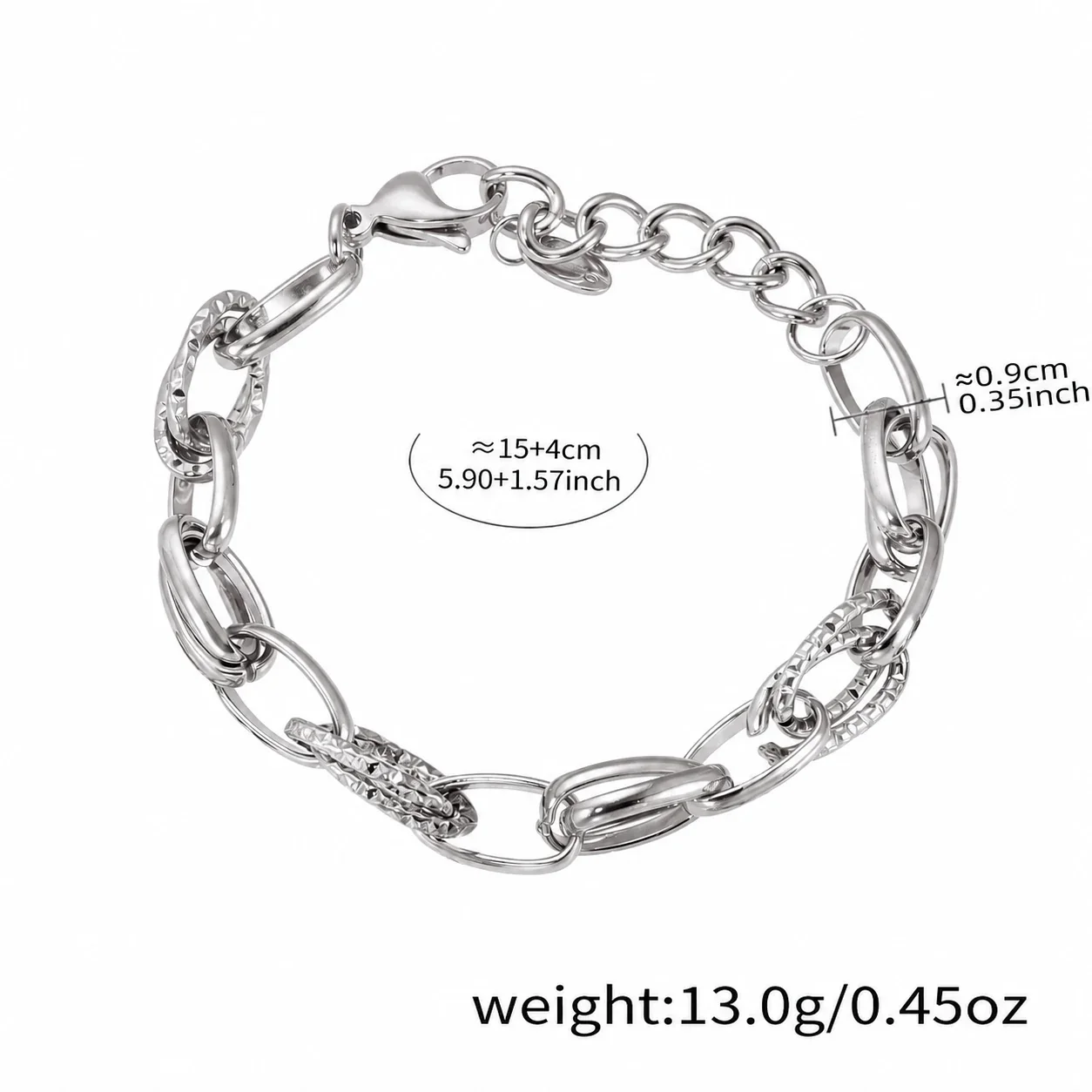 Playful 18K Gold-Plated Heart Bear Stainless Steel Bracelet - Silver + cm Large
