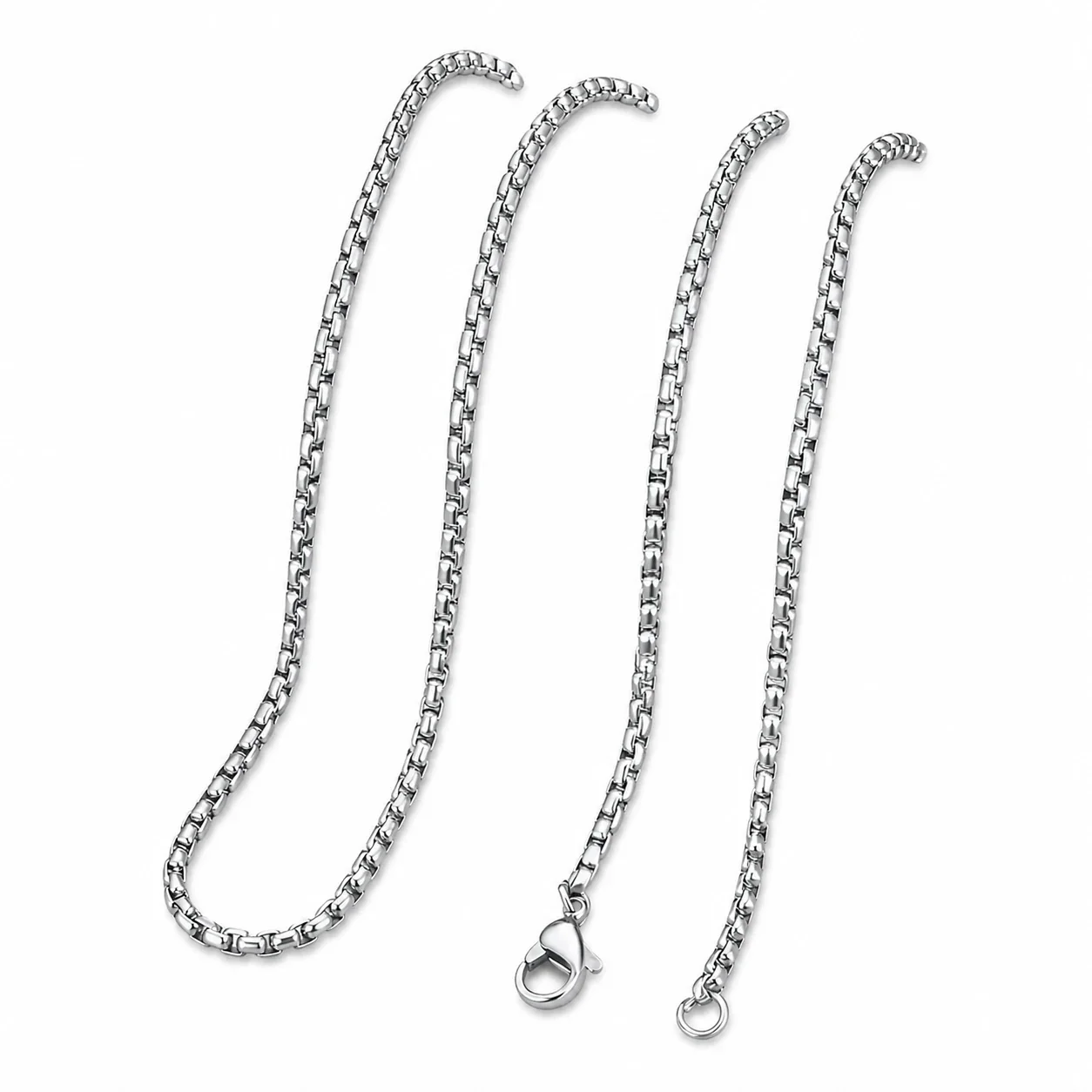 Sleek Silver-Plated Stainless Steel Box Link Chain Necklace