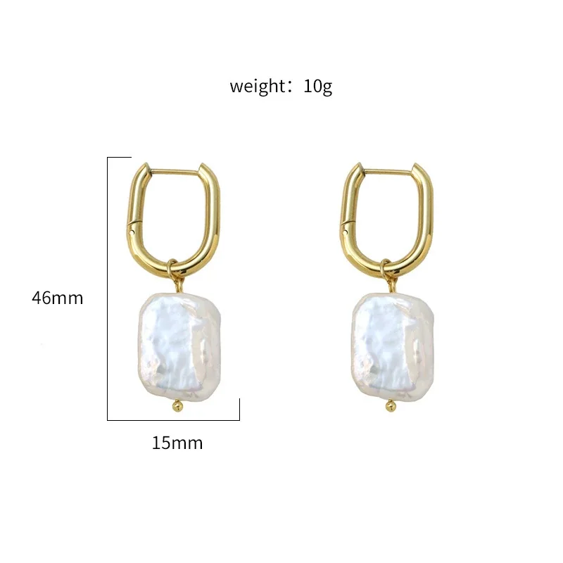 Hoop Earrings with Baroque Freshwater Pearl, 18K Gold-Plated Steel - Gold