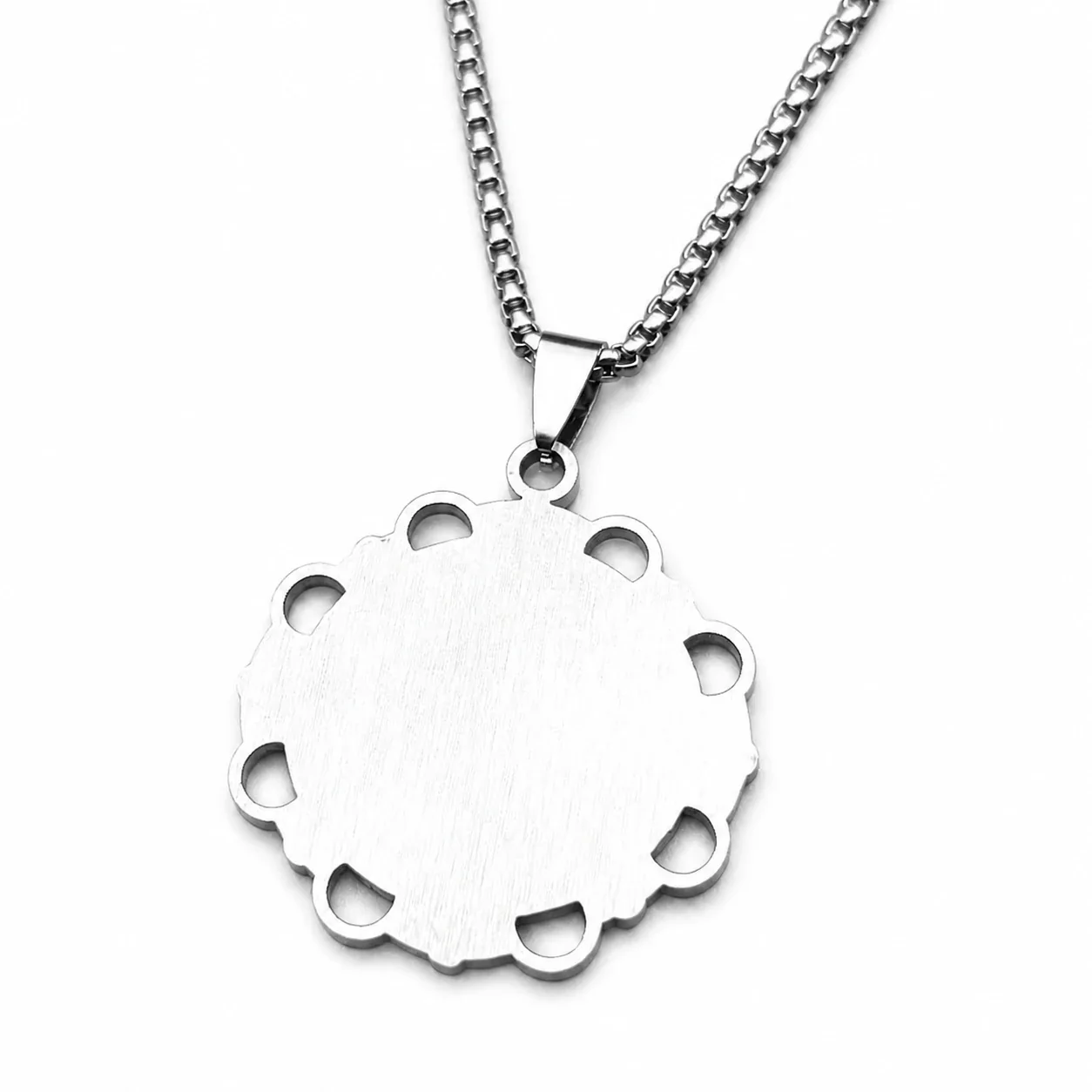 St Christopher Medal Stainless Steel Scalloped Box Chain Necklace