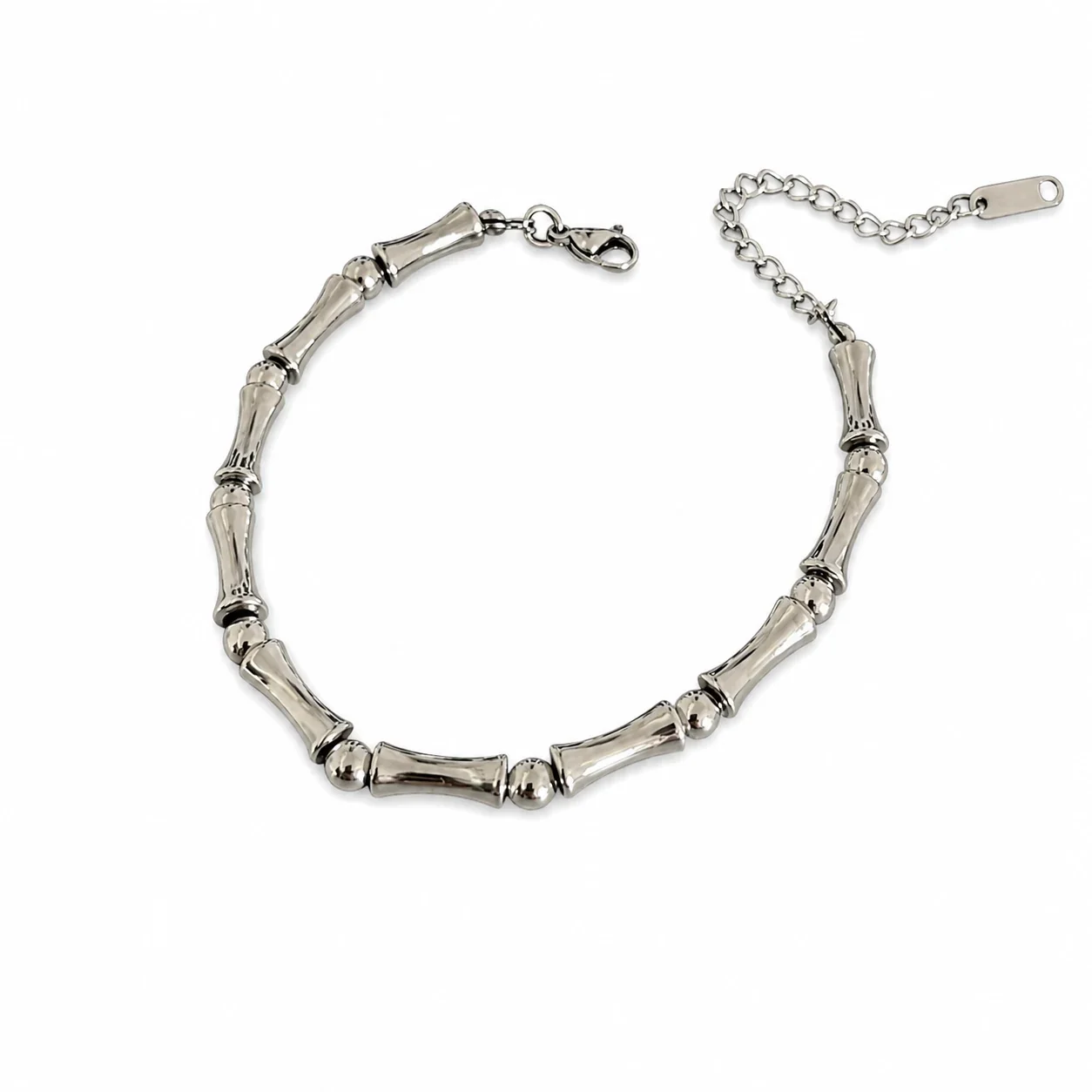 Sculptural Stainless Steel Bamboo Link Bead Bracelet
