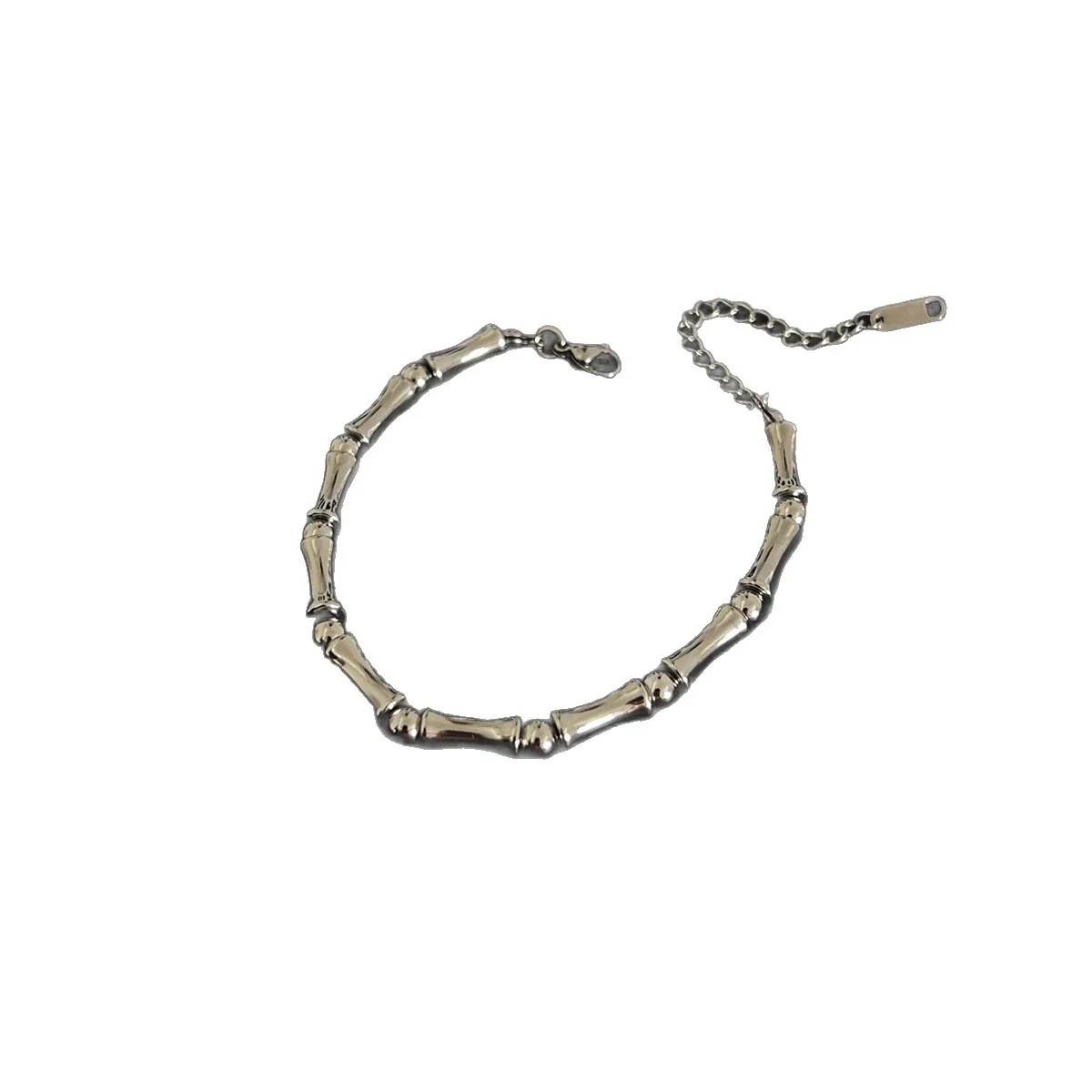Sculptural Stainless Steel Bamboo Link Bead Bracelet