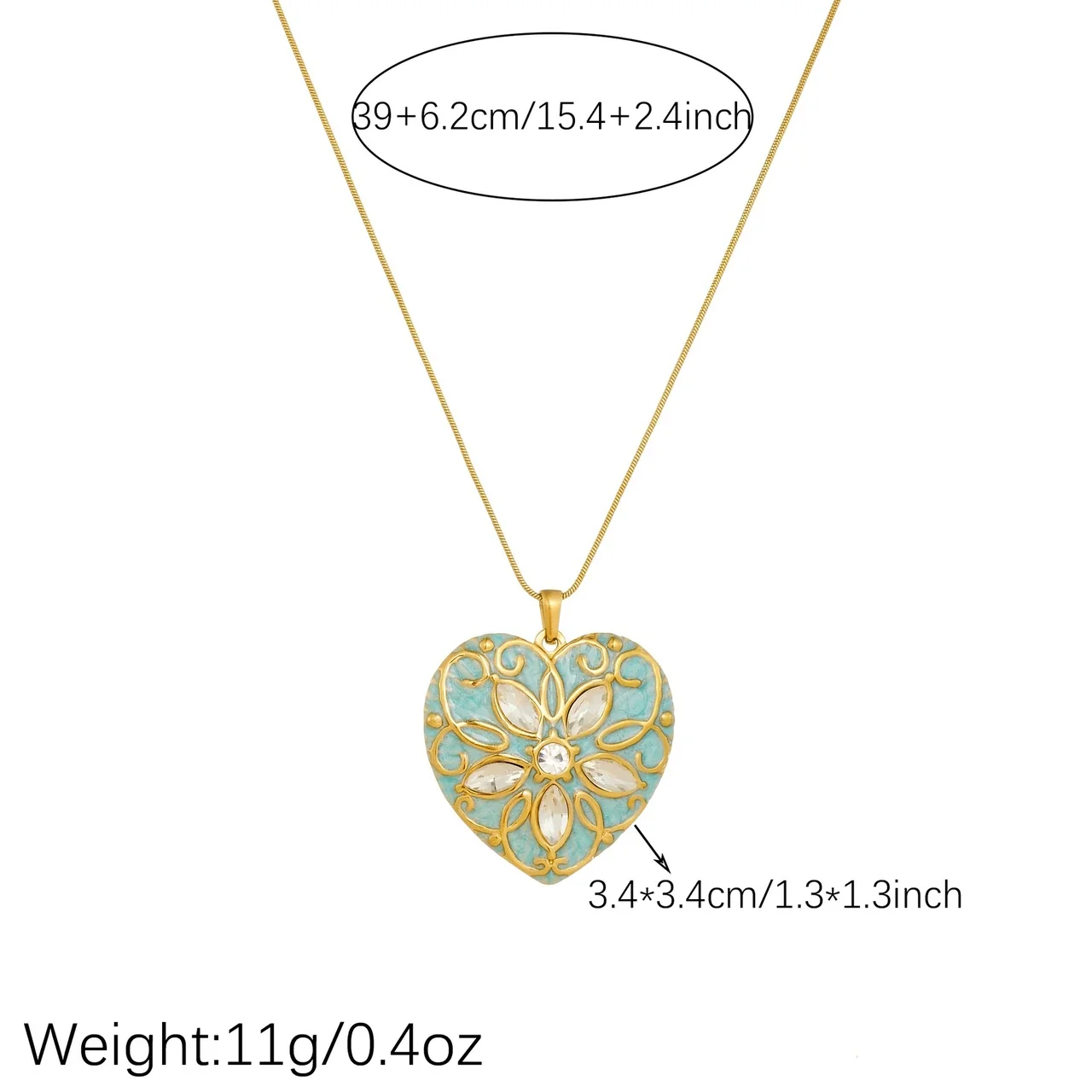 Foto del producto: Collar con colgante de corazón y cristales florales, acero chapado en oro