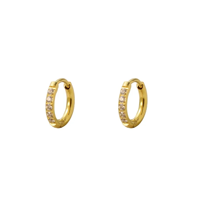 Huggie Hoop Earrings Round CZ 316 Stainless Steel 18K Gold PVD