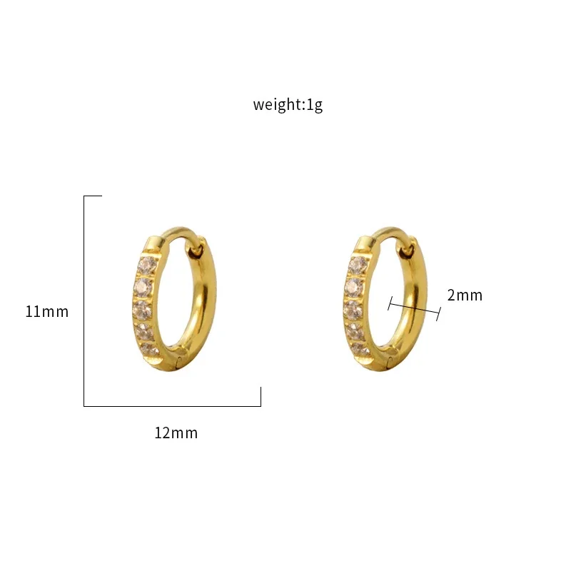 Huggie Hoop Earrings Round CZ 316 Stainless Steel 18K Gold PVD - Gold