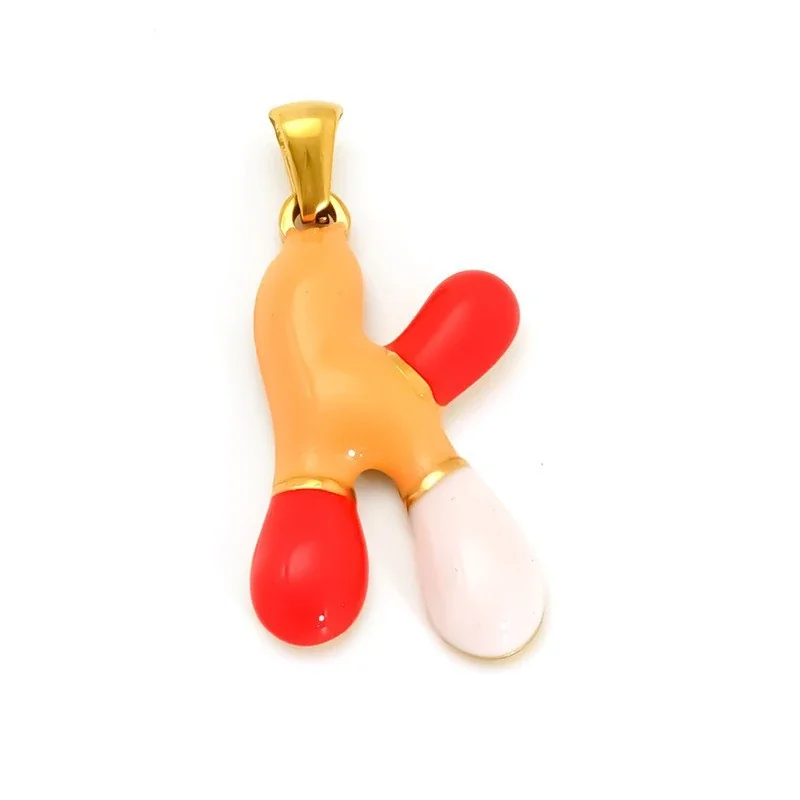 Playful 18K Gold-Plated Enamel Letter Pendant - Gold K