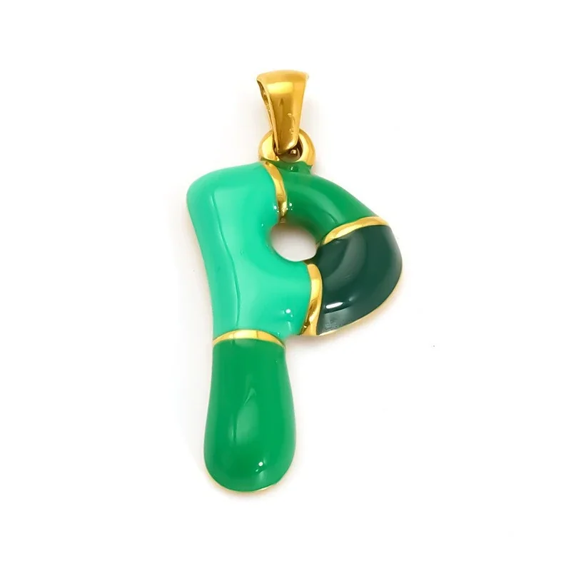 Playful 18K Gold-Plated Enamel Letter Pendant - Gold P