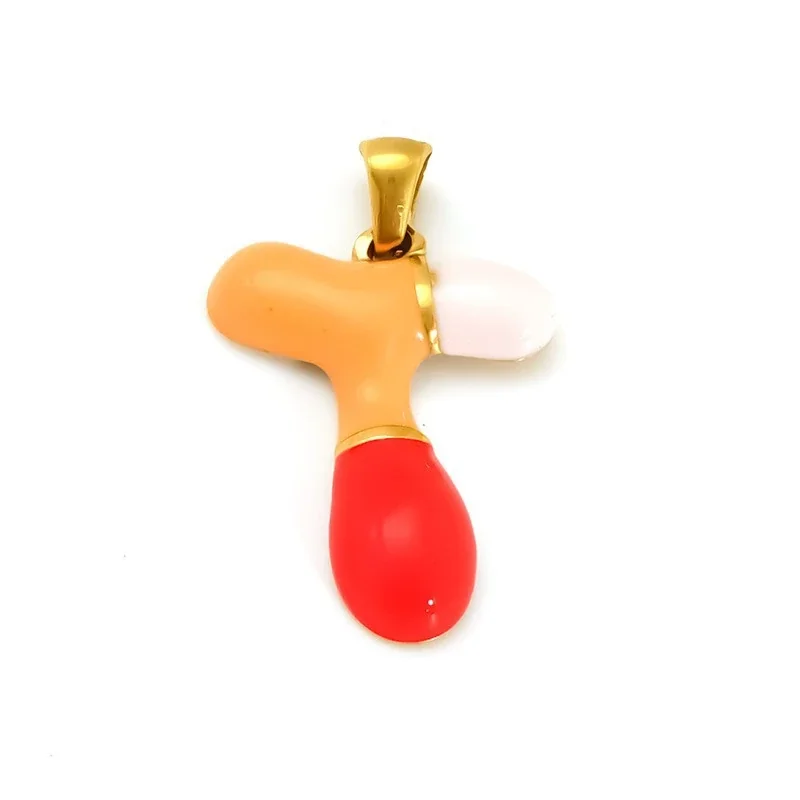 Playful 18K Gold-Plated Enamel Letter Pendant - Gold T