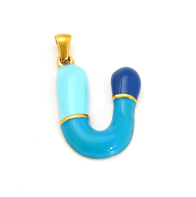 Playful 18K Gold-Plated Enamel Letter Pendant - Gold U