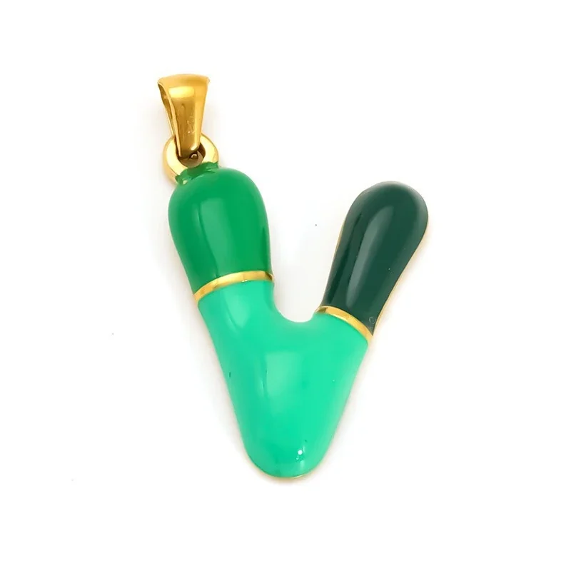 Playful 18K Gold-Plated Enamel Letter Pendant - Gold V