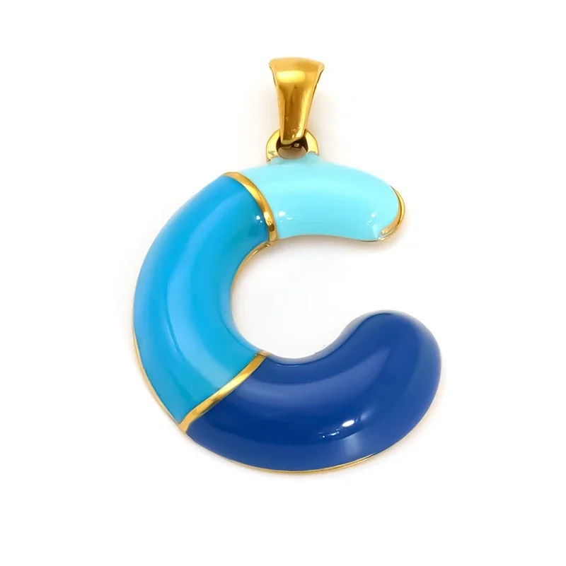 Playful 18K Gold-Plated Enamel Letter Pendant - Gold C