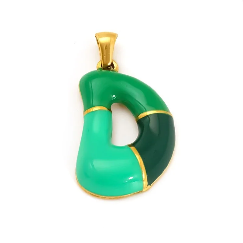 Playful 18K Gold-Plated Enamel Letter Pendant - Gold D
