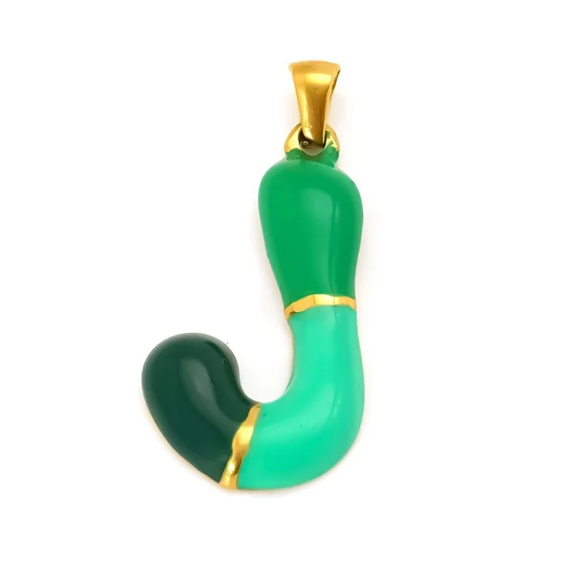 Playful 18K Gold-Plated Enamel Letter Pendant - Gold J