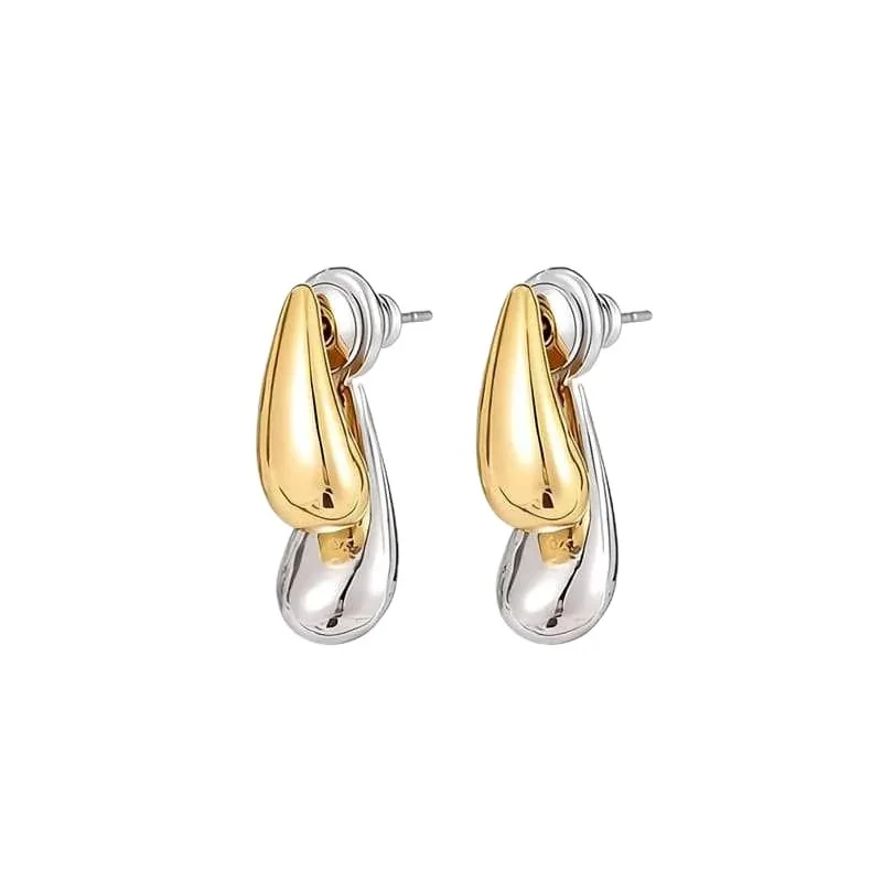 Drop Earrings Two-Tone Teardrops 316 Stainless Steel Gold PVD