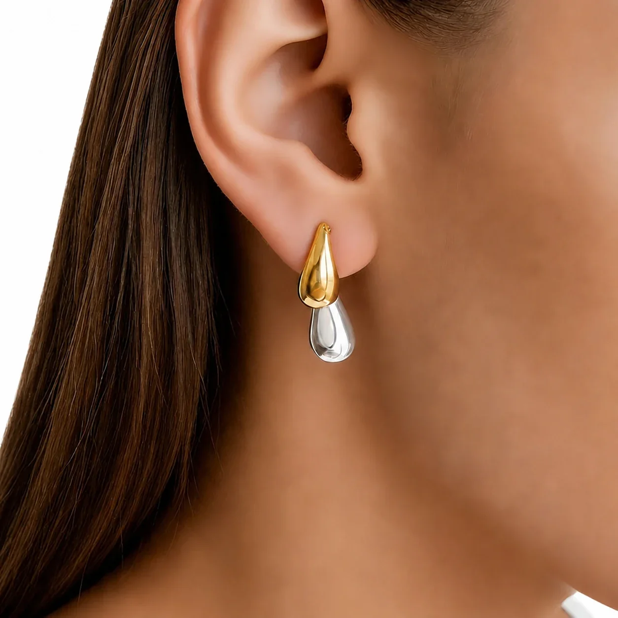 Foto del producto: Pendientes acero inoxidable 316 de gota bicolor con PVD dorado