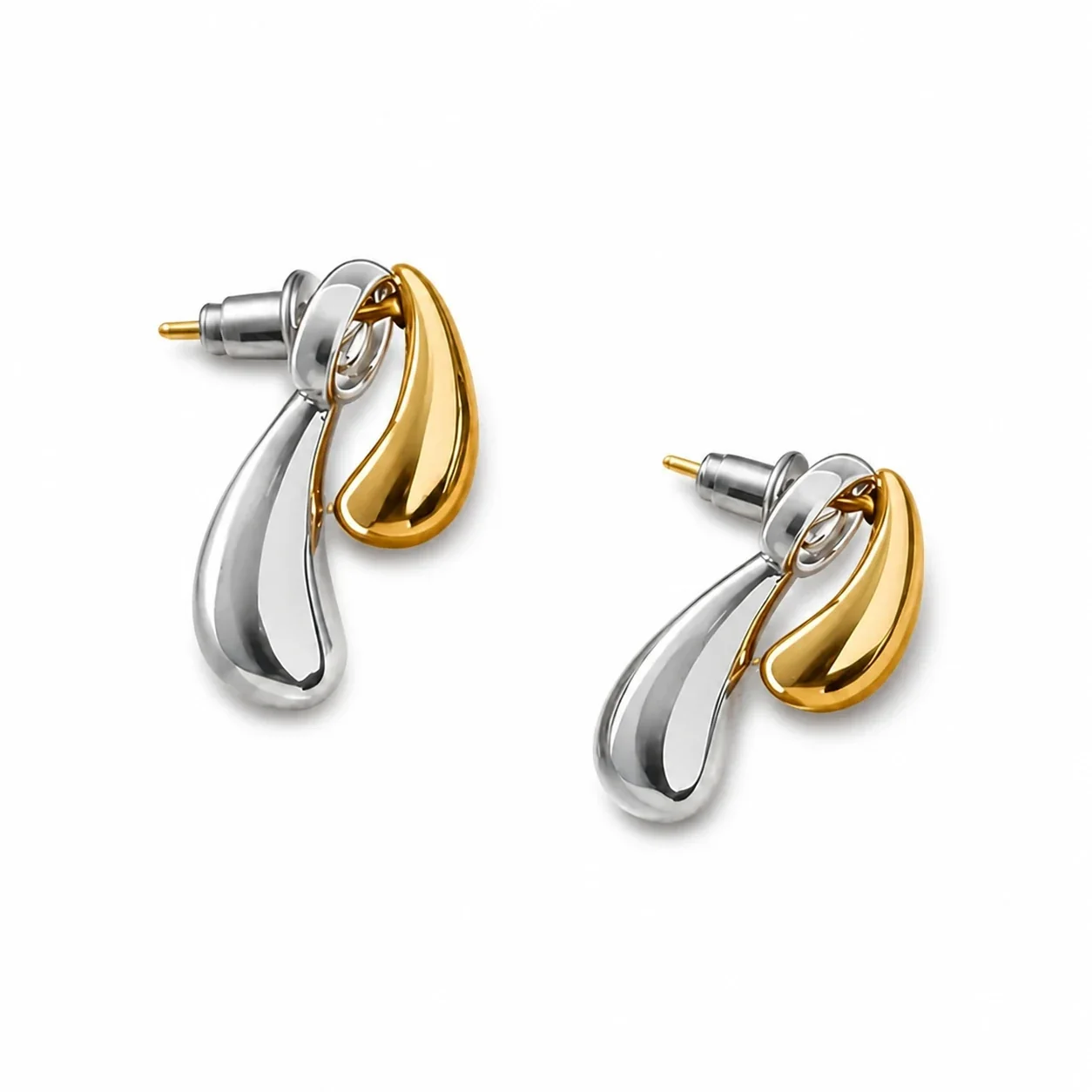Foto del producto: Pendientes acero inoxidable 316 de gota bicolor con PVD dorado