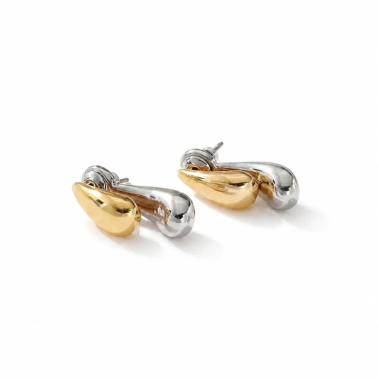 Foto del producto: Pendientes acero inoxidable 316 de gota bicolor con PVD dorado