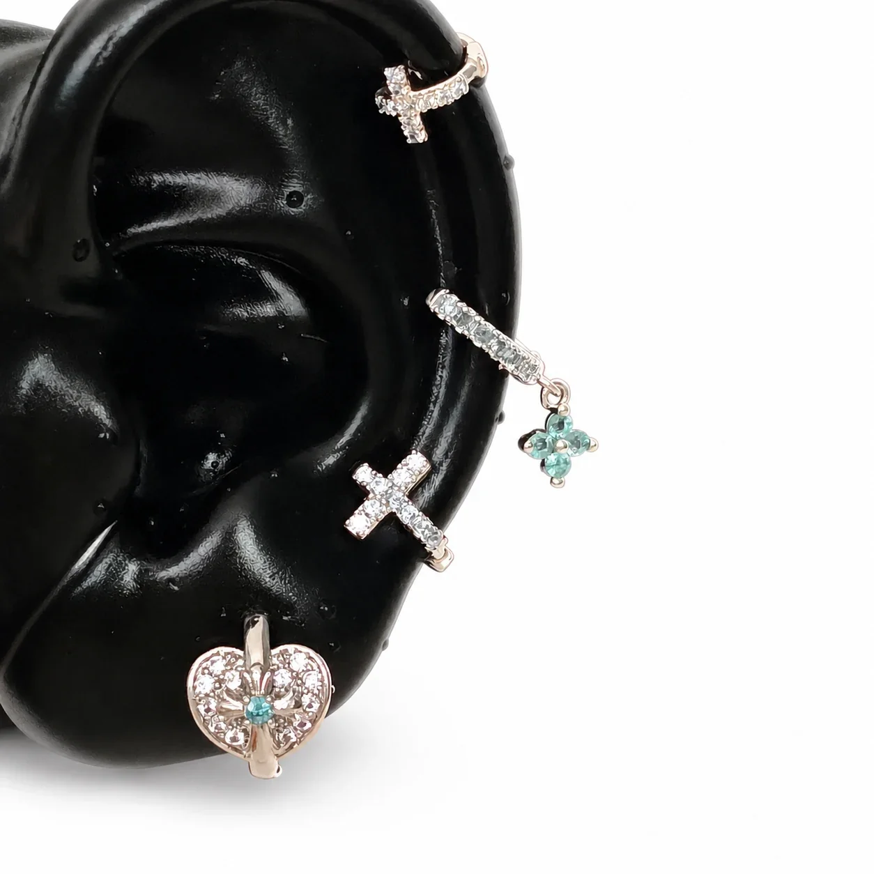 Gleaming 316 Stainless Steel CZ Cross Ear Cuff
