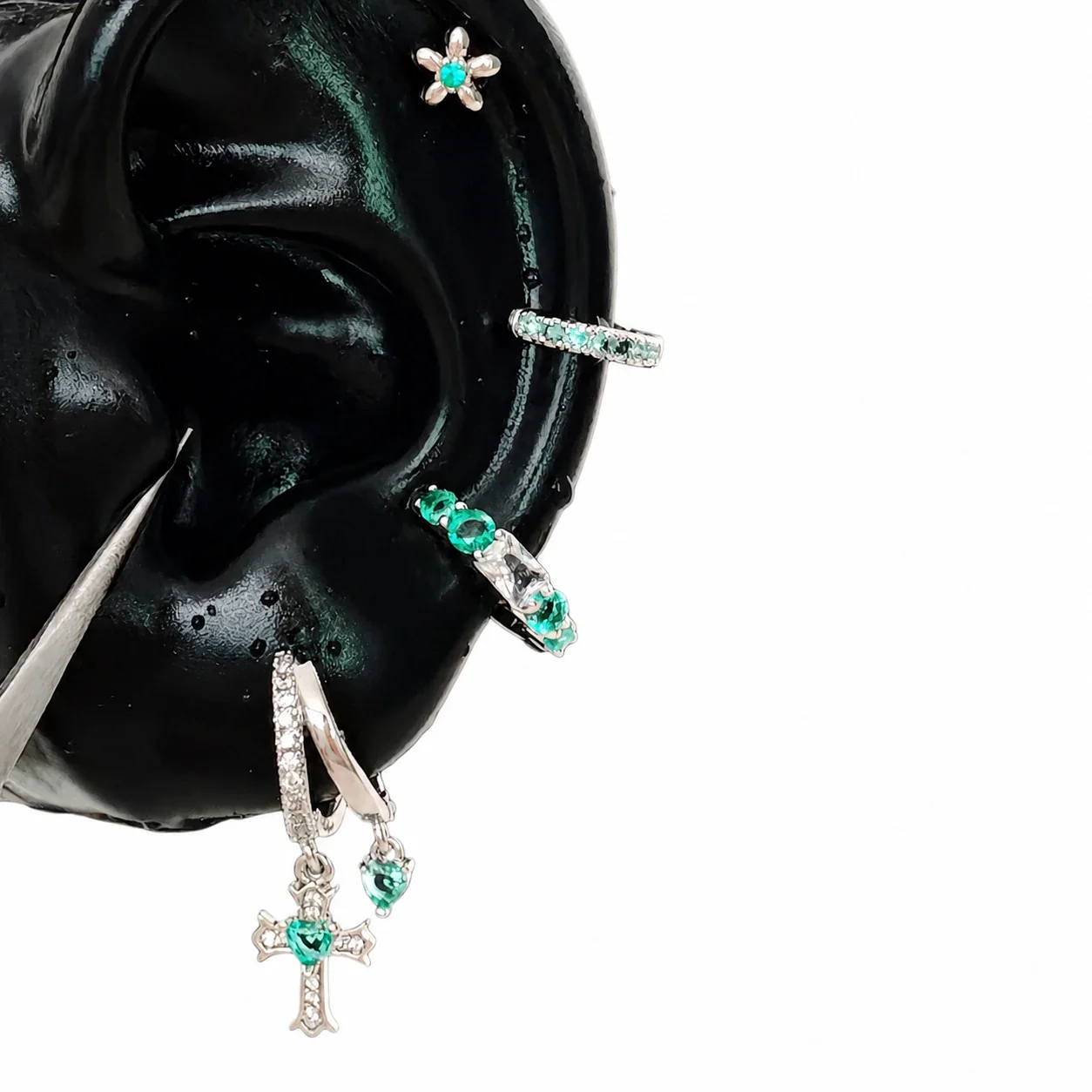 Gleaming 316 Stainless Steel CZ Cross Ear Cuff - Double Cross