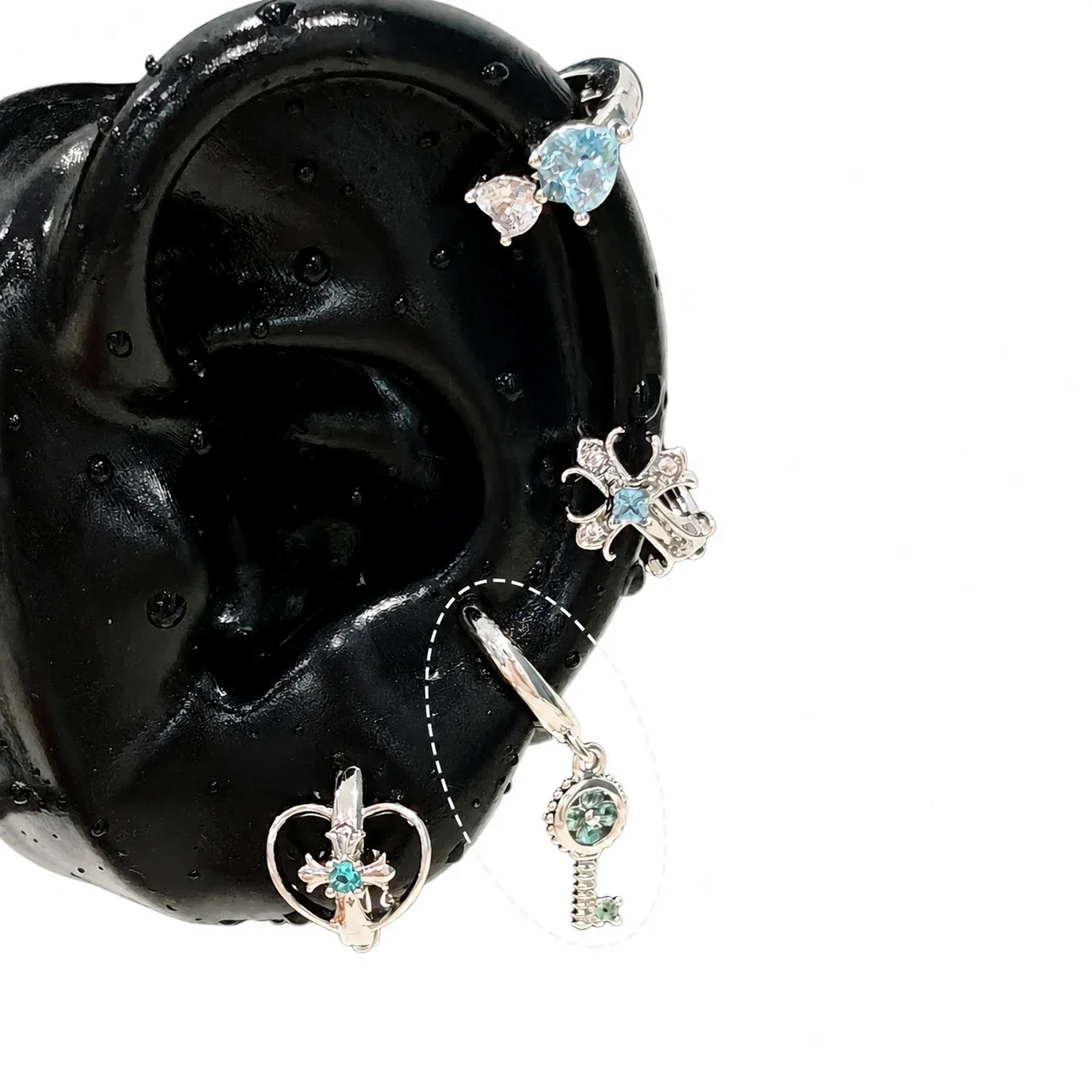 Gleaming 316 Stainless Steel CZ Cross Ear Cuff - Green Key