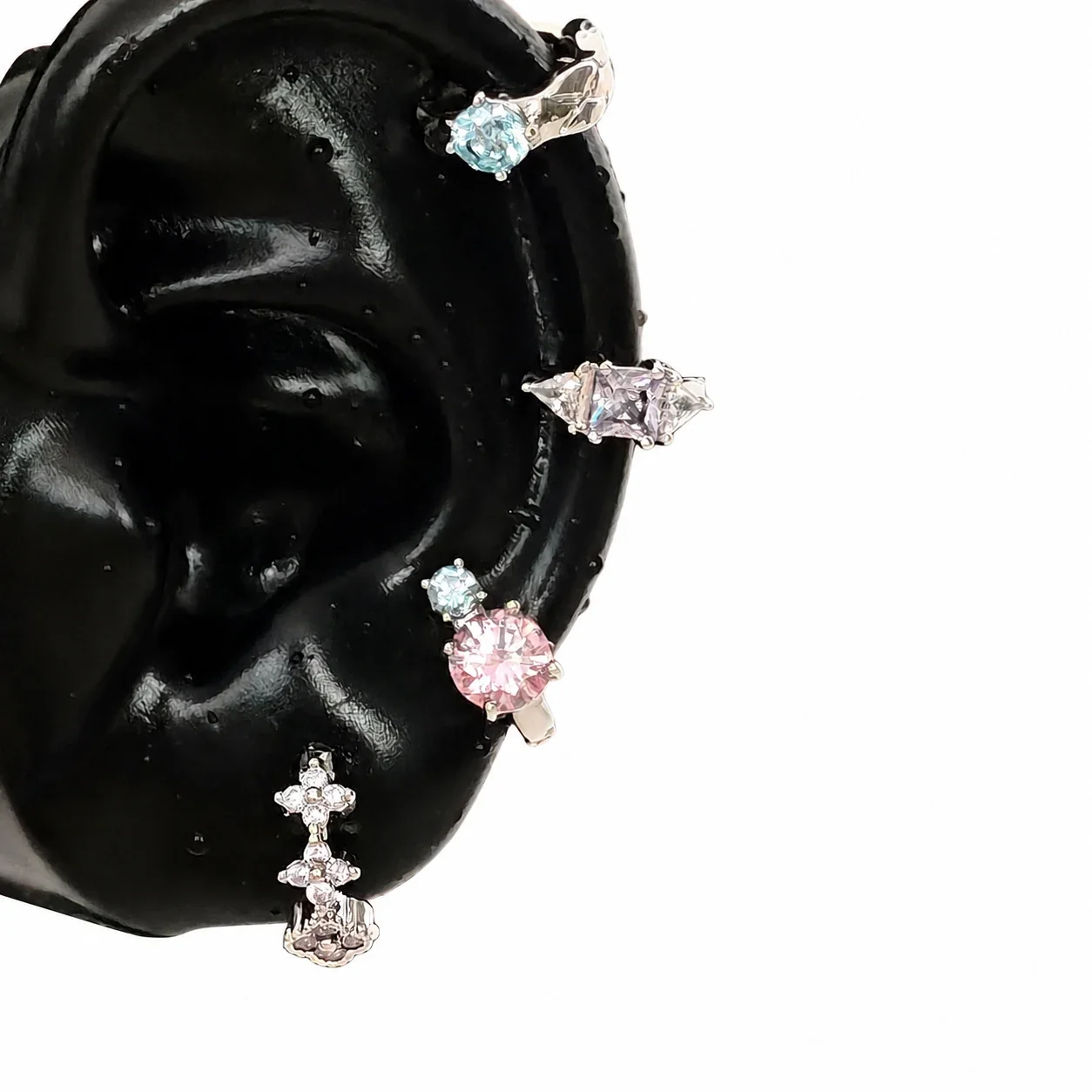 Gleaming 316 Stainless Steel CZ Cross Ear Cuff - Purple Clover