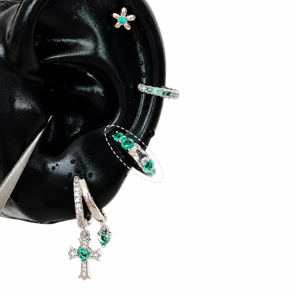 Gleaming 316 Stainless Steel CZ Cross Ear Cuff - Tone Square CZ