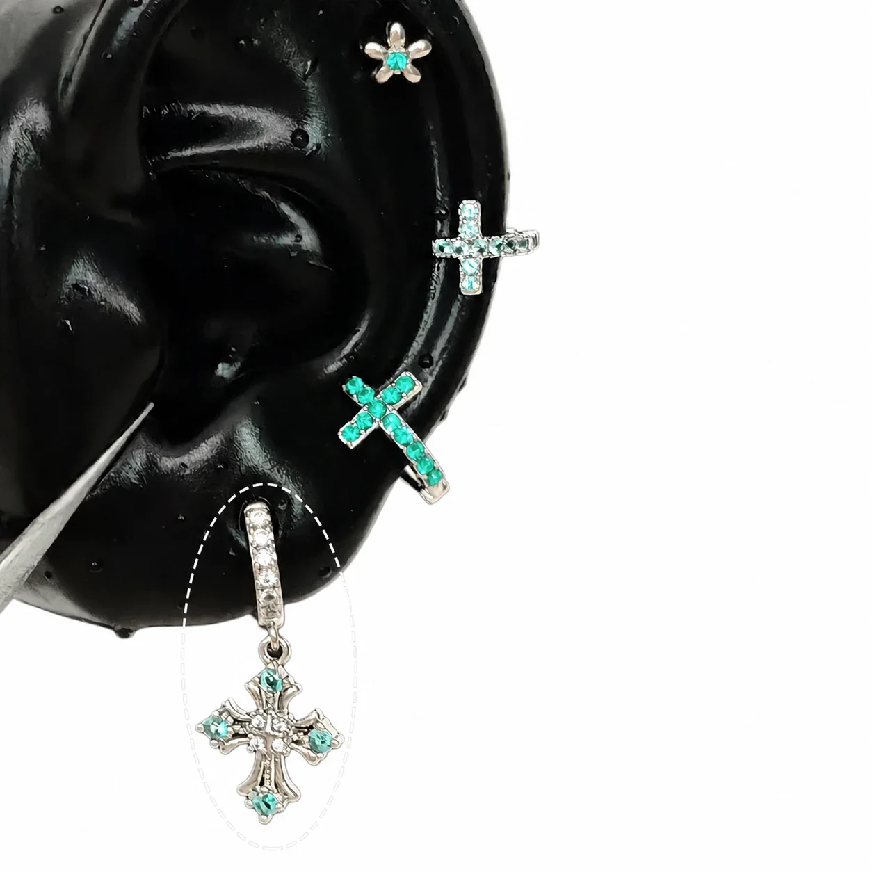 Gleaming 316 Stainless Steel CZ Cross Ear Cuff - Full CZ Openwork Cross