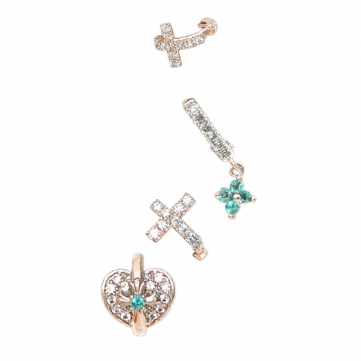 Gleaming 316 Stainless Steel CZ Cross Ear Cuff - Small Full CZ Blue Cross