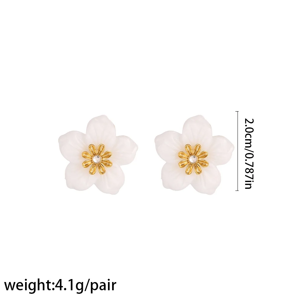 Photo produit : Créoles fleur, fleurs blanches, acier inoxydable 316 PVD or 18K