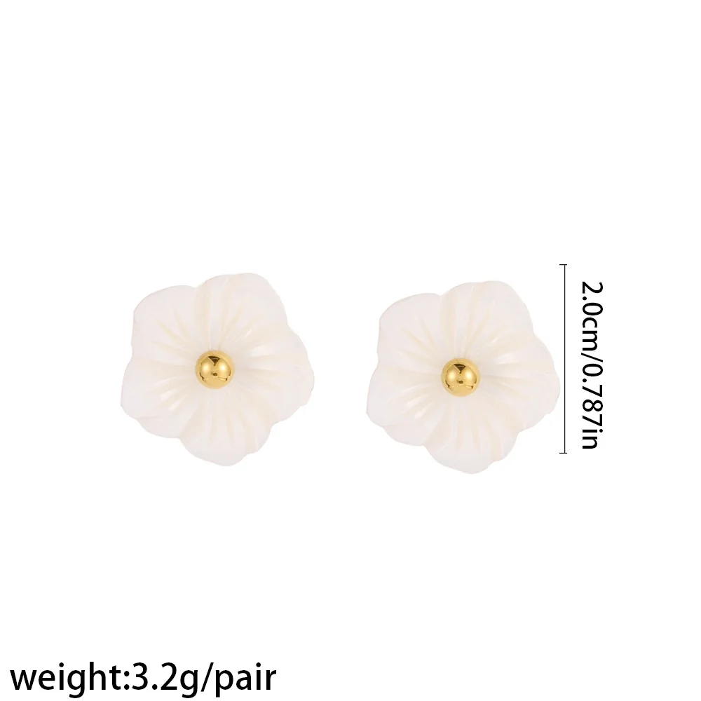 Photo produit : Créoles fleur, fleurs blanches, acier inoxydable 316 PVD or 18K