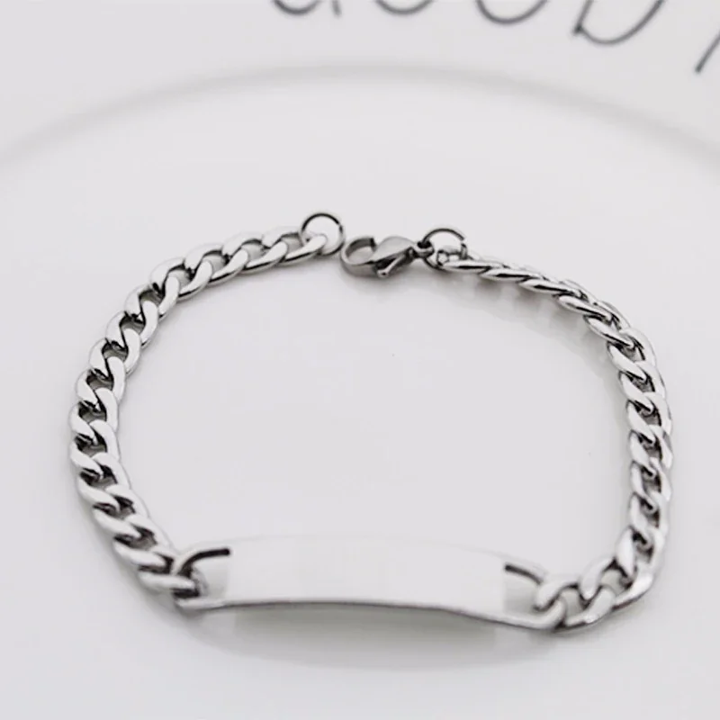 Bracelet with Blank ID Plate and Curb Chain