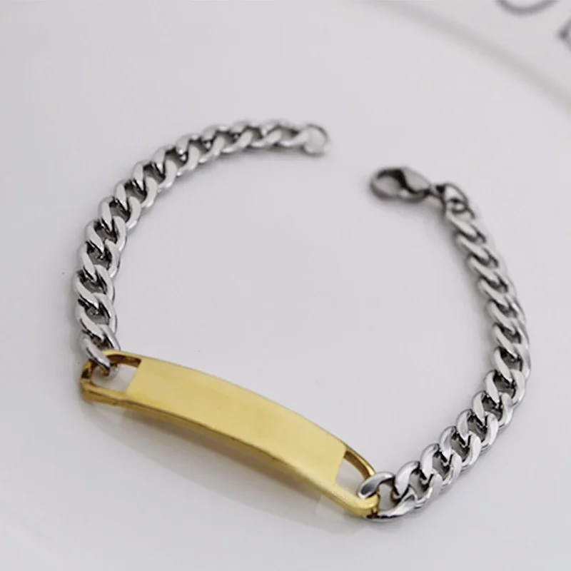 Bracelet with Blank ID Plate and Curb Chain