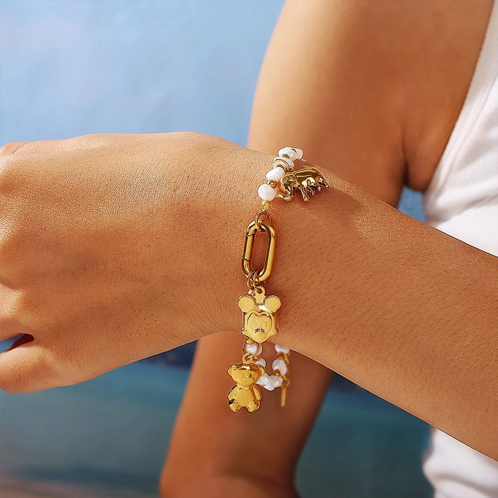 Animal Charm Pendants with Crystals, 18K Gold-Plated Steel