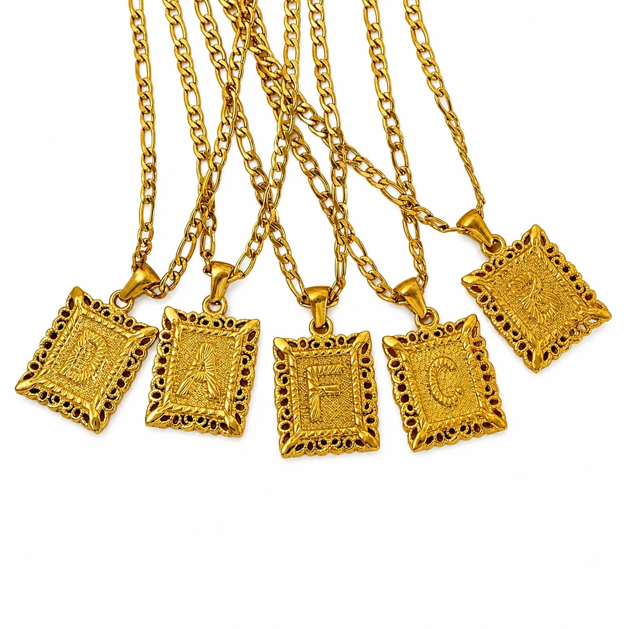 Ornate 18K Gold-Plated Square Initial Pendant Necklace