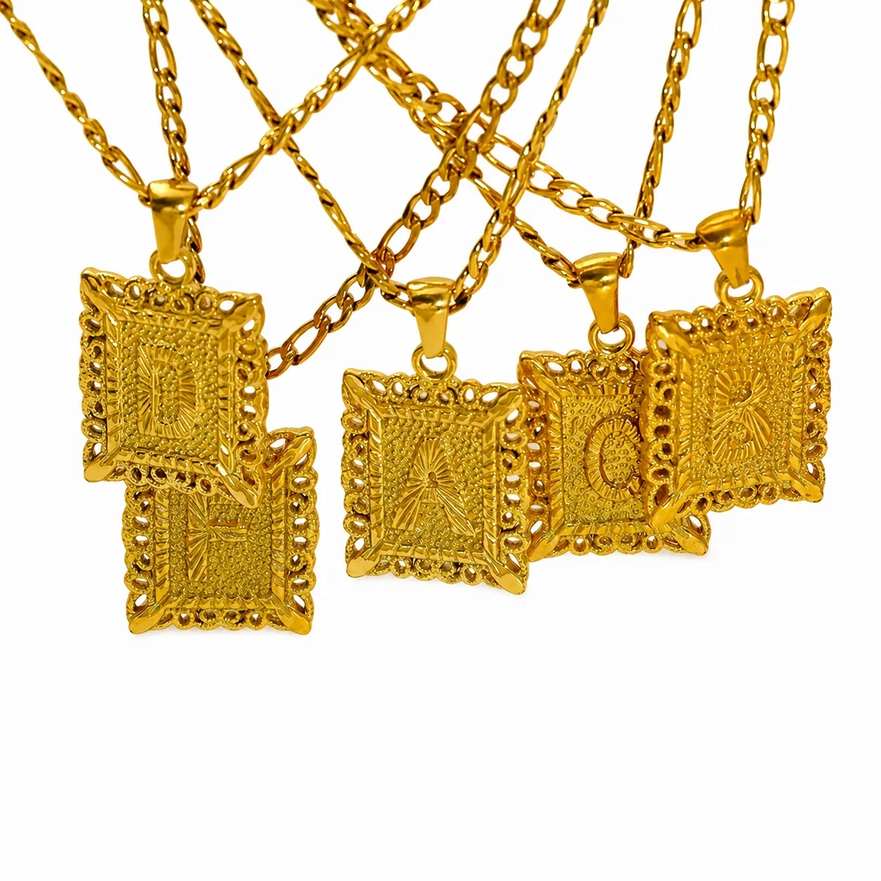 Ornate 18K Gold-Plated Square Initial Pendant Necklace