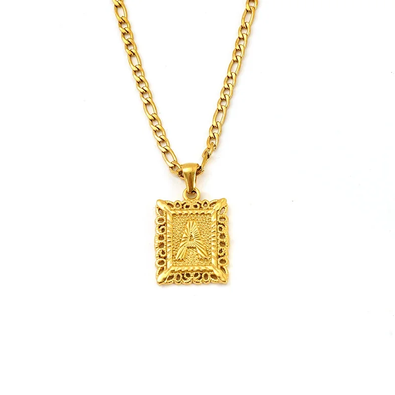 Ornate 18K Gold-Plated Square Initial Pendant Necklace