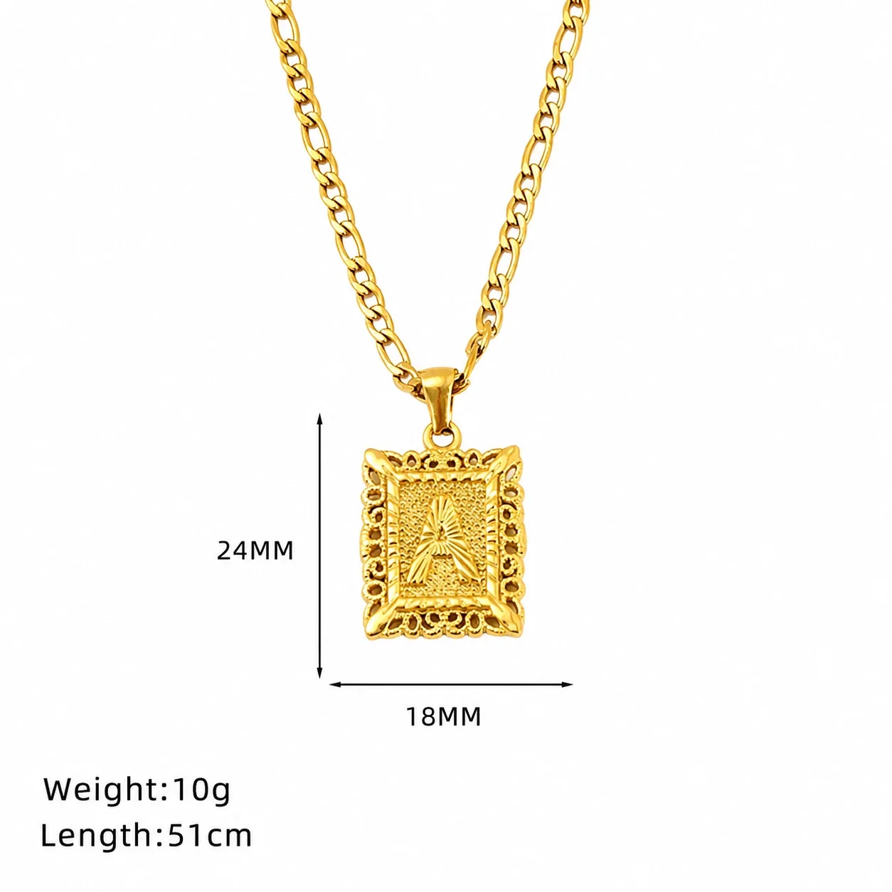 Ornate 18K Gold-Plated Square Initial Pendant Necklace - Gold A