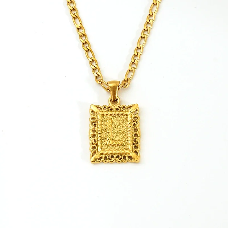 Ornate 18K Gold-Plated Square Initial Pendant Necklace - Gold L