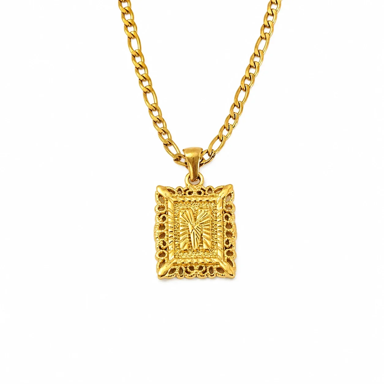 Ornate 18K Gold-Plated Square Initial Pendant Necklace - Gold M
