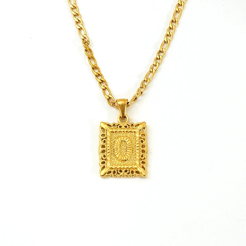 Ornate 18K Gold-Plated Square Initial Pendant Necklace - Gold O