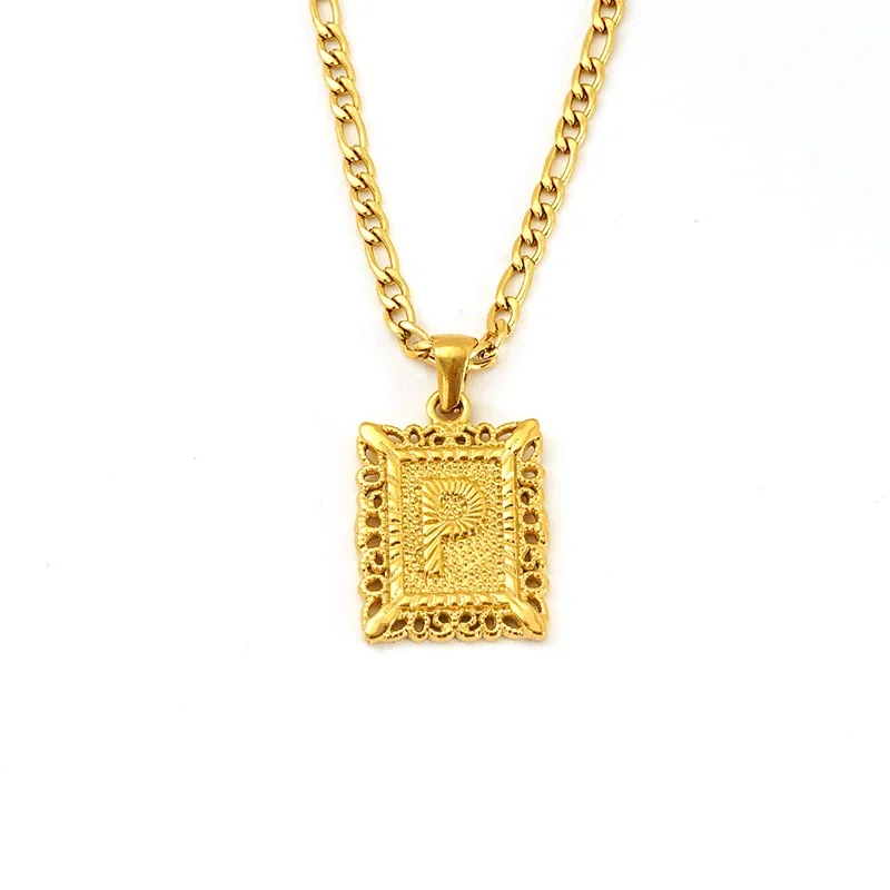 Ornate 18K Gold-Plated Square Initial Pendant Necklace - Gold P