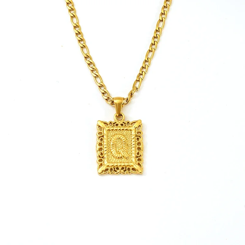 Ornate 18K Gold-Plated Square Initial Pendant Necklace - Gold Q