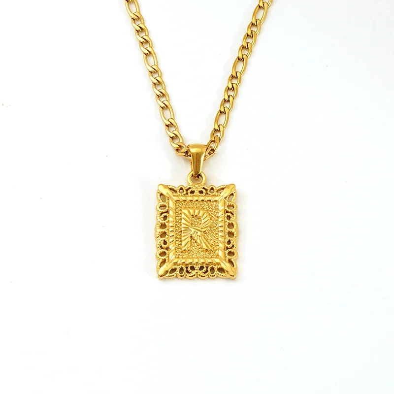 Ornate 18K Gold-Plated Square Initial Pendant Necklace - Gold R