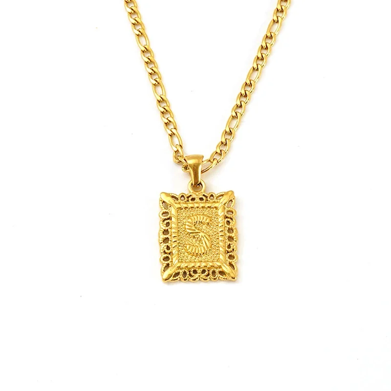 Ornate 18K Gold-Plated Square Initial Pendant Necklace - Gold S