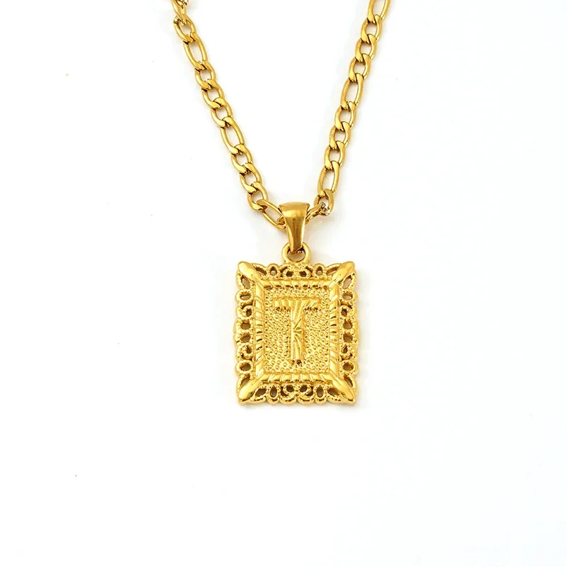 Ornate 18K Gold-Plated Square Initial Pendant Necklace - Gold T