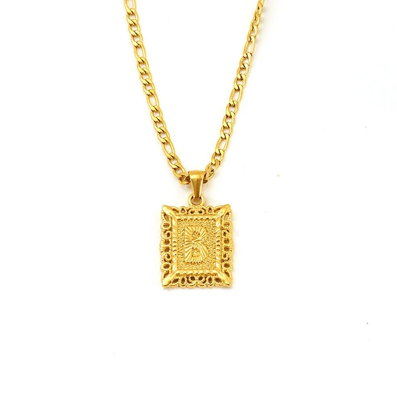 Ornate 18K Gold-Plated Square Initial Pendant Necklace - Gold B