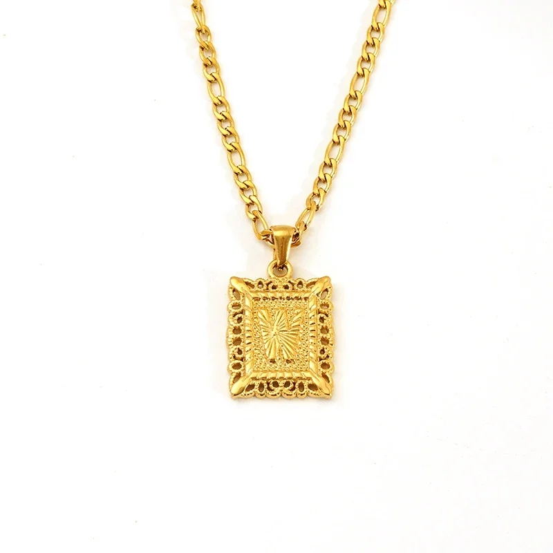 Ornate 18K Gold-Plated Square Initial Pendant Necklace - Gold W